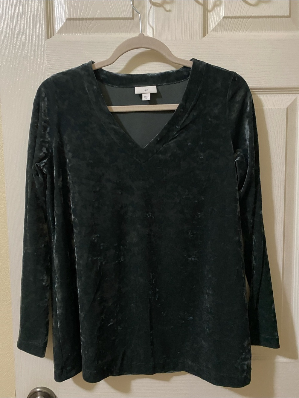 J. Jill Velvet V-Neck Long Sleeve Top - Forest Green